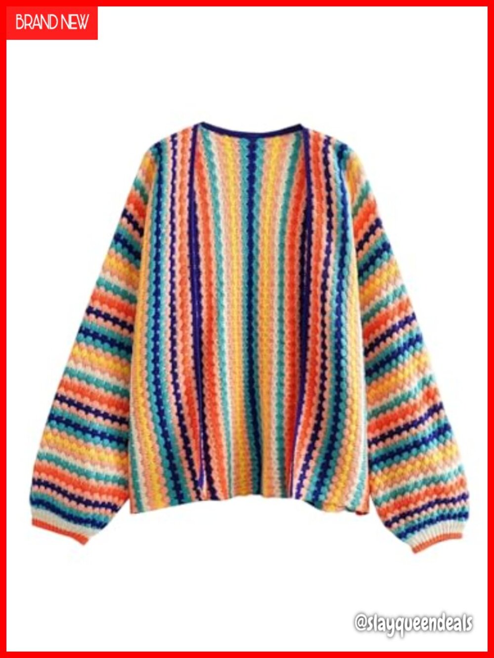 Women's Striped Cardigan Open Front Chunky Acrylic Sweater